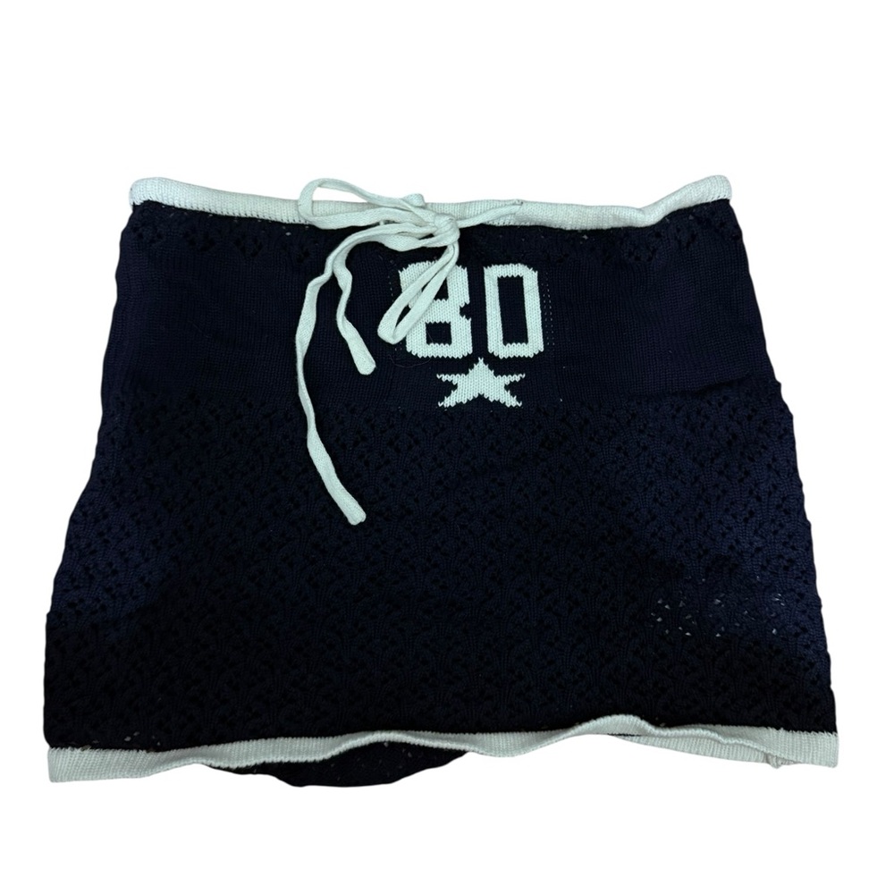 Edikted Blue and White Star Emblem Jersey Style Tube Top